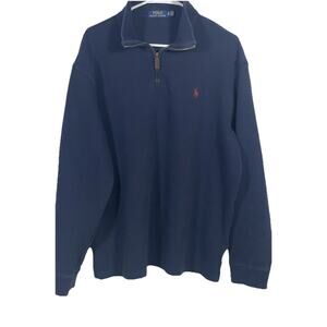 Polo Ralph Lauren Mens XL Navy Blue Estate Rib 1/4 Zip Pullover 100% Cotton